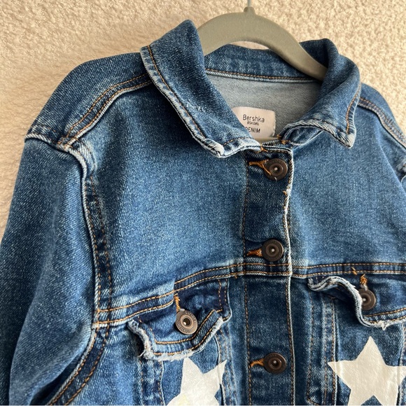 Bershka Girl BSKGIRL Denim Jacket Patches Stars Jean Jacket Girls Size XS - Picture 5 of 11